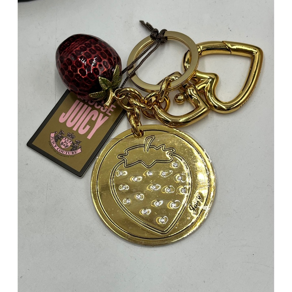 Juicy Couture‎ Vintage Strawberry Gold Tone Heart Key fob Purse Charm New - Picture 7 of 12